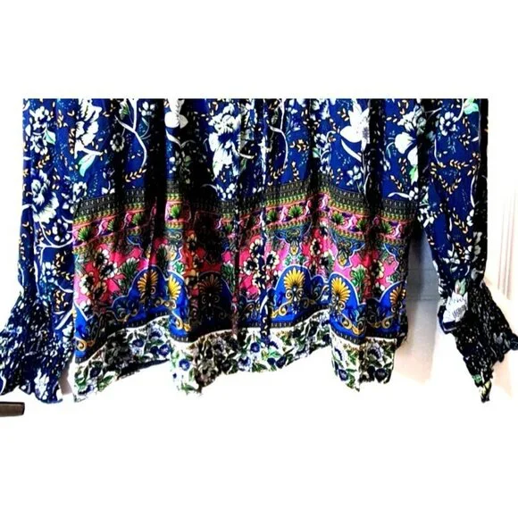 Anna-Kaci Women's M MulticolorTie Front V-Neck Bohemian Fairycore Floral Top - Picture 2 of 12